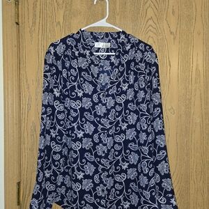 Time and Tru Dark Blue Floral Print Blouse